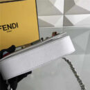 FENDI 芬迪305 彩钻花MINI 3BAGUETTE 小牛皮双F扣链条包肩背包 白色