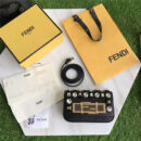 FENDI 芬迪 305A 水晶钻GOLD EDITION小牛皮迷你 双F扣链条包肩背包 黑色