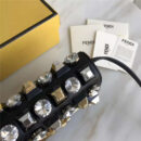FENDI 芬迪 305A 水晶钻GOLD EDITION小牛皮迷你 双F扣链条包肩背包 黑色