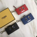 FENDI 芬迪 0235 皮质配金属装饰小牛皮三夹层卡片套 零钱包 钥匙包 红色