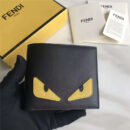 FENDI 芬迪 0170 升级版小怪兽平纹皮短款二折钱包 黑色黄眼