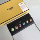 FENDI 芬迪 0251 2017新款南非小牛皮多功能长款铆钉链条包斜跨包 黑色彩钉