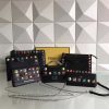 FENDI 芬迪 0367 2017新款南非小牛皮多功能长款彩钉斜跨包肩包 黑色