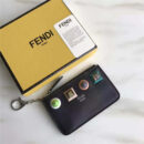 FENDI 芬迪 1513 2017新款女士皮质铆钉装饰短款拉链零钱包 黑色