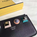 FENDI 芬迪 1513 2017新款女士皮质铆钉装饰短款拉链零钱包 黑色