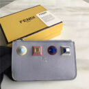 FENDI 芬迪 1513 2017新款女士皮质铆钉装饰短款拉链零钱包 灰色