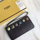FENDI 芬迪 1512 2017新款小牛皮铆钉装饰纤薄拉链零钱包 黑色