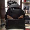 1504017231609433.jpg FENDI 芬迪 2318 经典小怪兽金属眼睛 小牛皮 皮革拼尼龙双肩背包 黑色