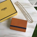 Fendi 芬迪 2305 小牛皮 撞色拼皮迷你单肩链条包 棕色