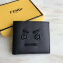 FENDI 芬迪 2017新款 face浮雕同色贴花 小牛皮 三夹层卡片夹 黑色