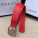 Gucci 原版牛皮搭配原单仿古铜珍珠双G扣头 腰带 彰显超凡品味 顶级精品 红色