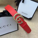 Gucci 原版牛皮搭配原单仿古铜珍珠双G扣头 腰带 彰显超凡品味 顶级精品 红色