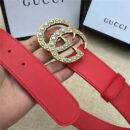 Gucci 原版牛皮搭配原单仿古铜珍珠双G扣头 腰带 彰显超凡品味 顶级精品 红色