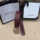 Gucci 原版牛皮搭配原单仿古铜珍珠双G扣头 腰带 彰显超凡品味 顶级精品 棕红色