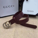 Gucci 原版牛皮搭配原单仿古铜珍珠双G扣头 腰带 彰显超凡品味 顶级精品 棕红色