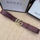 Gucci 原版牛皮搭配原单仿古铜珍珠双G扣头 腰带 彰显超凡品味 顶级精品 棕红色