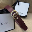 Gucci 原版牛皮搭配原单仿古铜珍珠双G扣头 腰带 彰显超凡品味 顶级精品 棕红色