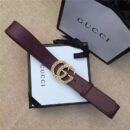 Gucci 原版牛皮搭配原单仿古铜珍珠双G扣头 腰带 彰显超凡品味 顶级精品 棕红色