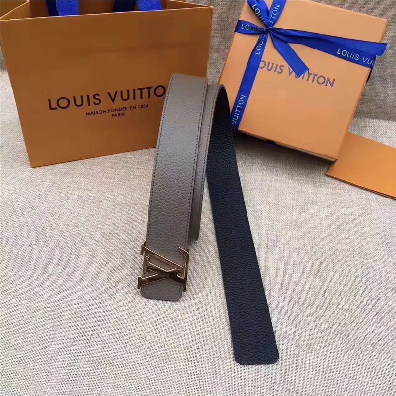 LV皮带 原单品质 专柜新包装 进口牛皮 手工缝线 双面可用 灰色