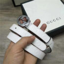 Gucci 新款 进口原版小牛皮压花 女士腰带 双G扣头 双面可用 白色银扣
