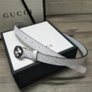 Gucci 新款 进口原版小牛皮压花 女士腰带 双G扣头 双面可用 白色银扣