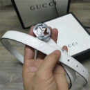Gucci 新款 进口原版小牛皮压花 女士腰带 双G扣头 双面可用 白色银扣