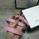 Gucci 新款 进口原版小牛皮压花 女士腰带 双G扣头 双面可用 粉色金扣