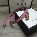Gucci 新款 进口原版小牛皮压花 女士腰带 双G扣头 双面可用 粉色金扣