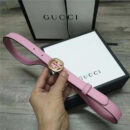 Gucci 新款 进口原版小牛皮压花 女士腰带 双G扣头 双面可用 粉色金扣