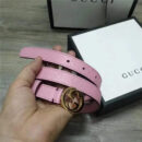 Gucci 新款 进口原版小牛皮压花 女士腰带 双G扣头 双面可用 粉色金扣