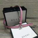 Gucci 新款 进口原版小牛皮压花 女士腰带 双G扣头 双面可用 粉色银扣