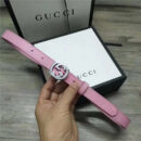 Gucci 新款 进口原版小牛皮压花 女士腰带 双G扣头 双面可用 粉色银扣