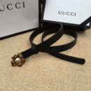 Gucci 新款 原版牛皮 山茶花中间镶珍珠双G 女士腰带 黑色