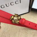 Gucci 新款 原版牛皮 山茶花中间镶珍珠双G 女士腰带 红色