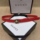 Gucci 新款 原版牛皮 山茶花中间镶珍珠双G 女士腰带 红色