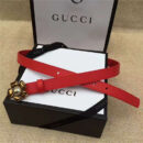 Gucci 新款 原版牛皮 山茶花中间镶珍珠双G 女士腰带 红色