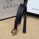 Gucci 新款 原版牛皮 山茶花中间镶珍珠双G 女士腰带 藏蓝色