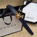 Gucci 新款 原版牛皮 山茶花中间镶珍珠双G 女士腰带 藏蓝色