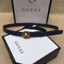 Gucci 新款 原版牛皮 山茶花中间镶珍珠双G 女士腰带 藏蓝色