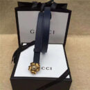 Gucci 新款 原版牛皮 山茶花中间镶珍珠双G 女士腰带 藏蓝色