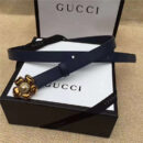Gucci 新款 原版牛皮 山茶花中间镶珍珠双G 女士腰带 藏蓝色