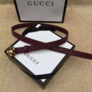 Gucci 新款 原版牛皮 山茶花中间镶珍珠双G 女士腰带 棕红色