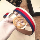 Gucci 新款 双G带扣 Sylvie织布真皮腰带 情侣款 白色