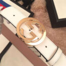 Gucci 新款 双G带扣 Sylvie织布真皮腰带 情侣款 白色
