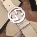 Gucci 新款 双G带扣 Sylvie织布真皮腰带 情侣款 白色