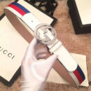 Gucci 新款 双G带扣 Sylvie织布真皮腰带 情侣款 白色