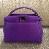 2590 FENDI 芬迪 软羊皮革手提包 两个内袋 金属配件 紫兰色