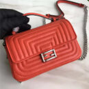 FENDI 芬迪 8769 时装秀款 Micro Baguette 压纹双面链条包 橘红色