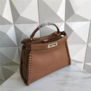 9210M FENDI 芬迪 边缘编织装饰 柔软小牛皮手提包 棕色