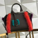 8771 FENDI 芬迪 minl3JouRS 时尚款 柔软小牛皮 貂毛手提包挎包 啡色